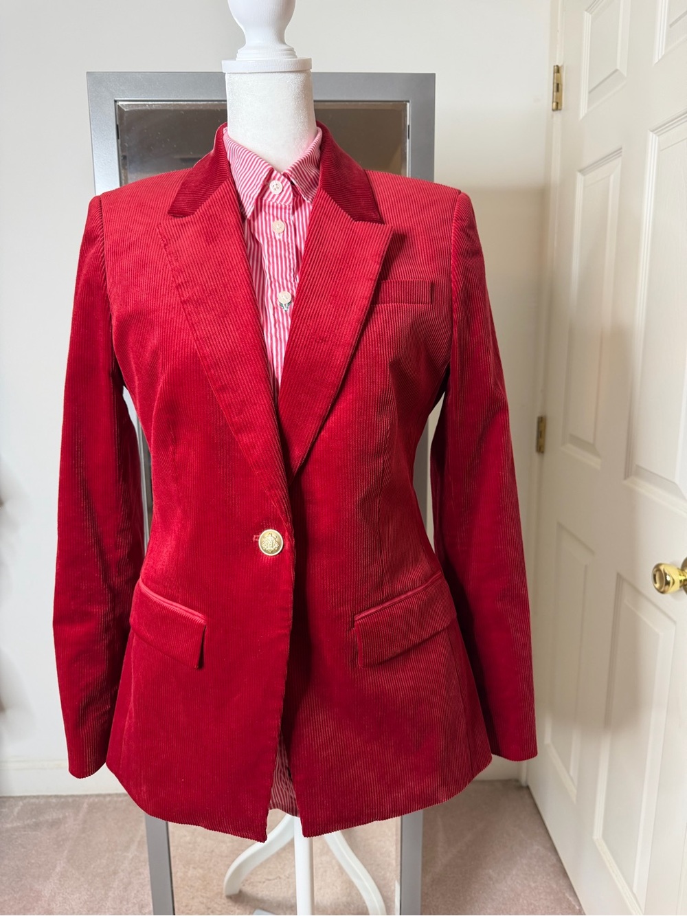 J. Crew Red Corduroy Blazer with Gold Button